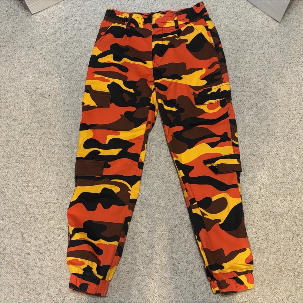 V.I.P. Womens Cargo Pants Sz 7/28 Orange Camo 'FIRE' Street Wear Urban